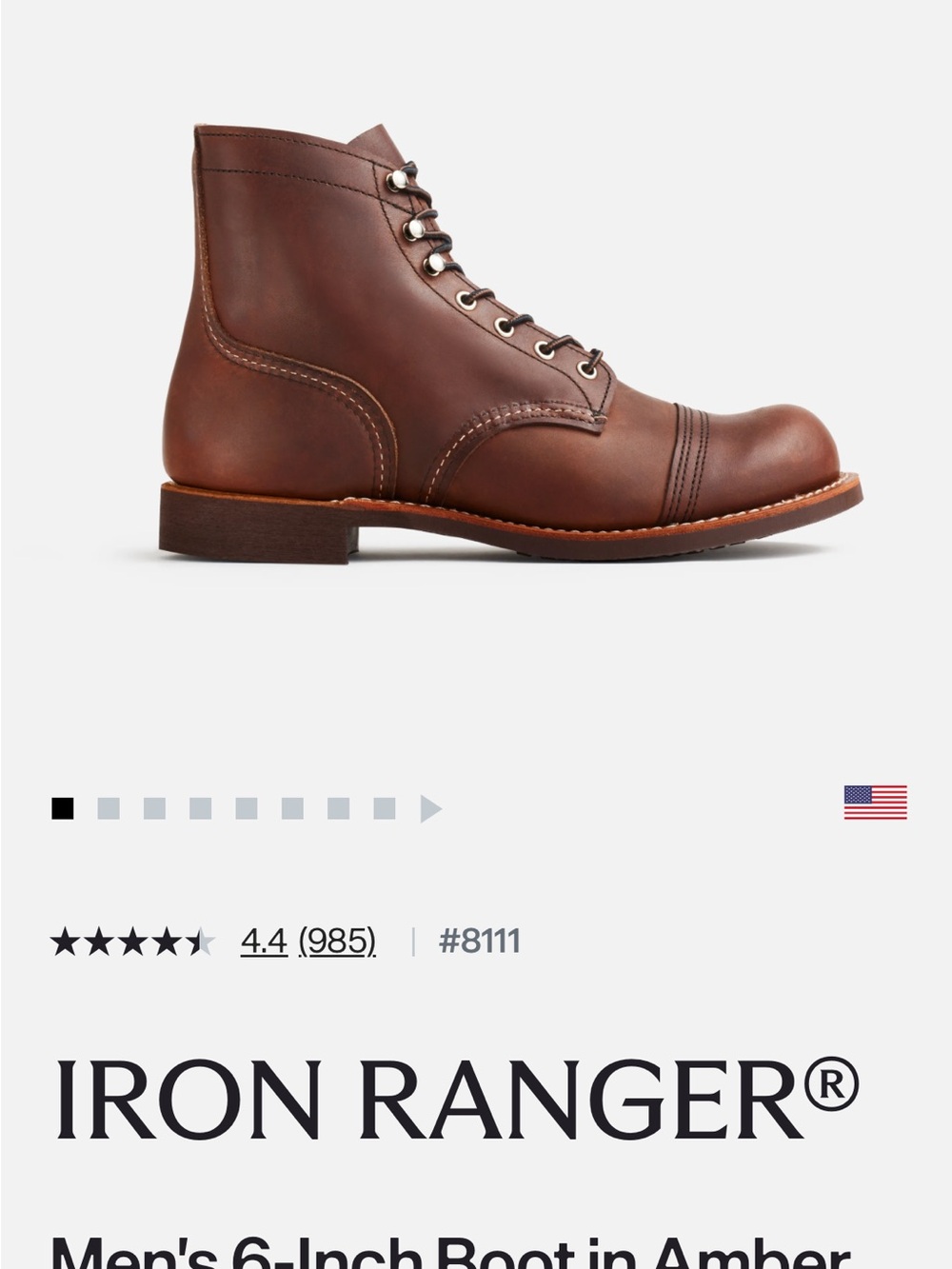 Iron Ranger Men's 6-Inch Boot in Amber Harness 8111